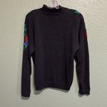 Vintage 70s 80s Boho Floral Embellished Black Sweater sequin flowers gold beaded Size M Photo 4