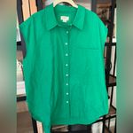 Anthropologie Maeve  button down shirt tunic pocket collar short sleeve kelly top Photo 6