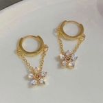 18K Gold Plated Crystal Flower Dangle Drop Earrings for Women Photo 0