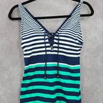 Liz Claiborne  Blue Green White Stripe Padded Swimwear Tankini Top S Small Photo 0