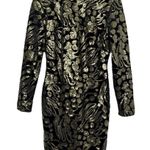 Dress the Population Lola Black Gold Sequin Velvet Long Sleeve Bodycon Dress M Photo 2