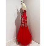 Angela and Alison  Women's Red Beaded Strapless Mermaid Prom Formal Dress Size M/L Photo 3