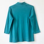 Rafaella  Studio 100% Cotton Teal Blue V-Neck Long-Sleeve Seam Top Medium Photo 2