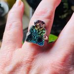 Owl Dichroic Glass Sterling Silver Ring Size 7 Green Photo 3