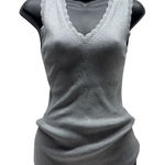 Catherine Malandrino  Grey Ribbed Knit Scalloped V-Neck Tank Top Photo 0