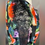 EST 1946 Women Bright Colorful Floral Lace Top Blouse Long Sleeve Tie Neck Sz XL Black Photo 5