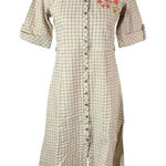Bombay Paisley Tan Grid Dress Cardinal Embroidery M Button Down Unique Indie Size M Photo 0