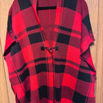 Tommy Hilfiger Fire Red & Black Buffalo plaid open-front poncho cape w/Toggle Photo 0