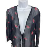VTG Dressbarn Black Sheer Red Floral Open Tie Front L Top 90s Y2K Size L Photo 1