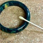 Vintage Blue Moon Green Yellow Marbled Bakelite Bangle Bracelet Photo 7