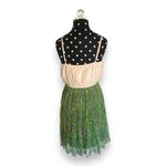 YA Los Angeles Ya Los Angeles Womens Dress Sz XS Green Floral Skirt Beige Pleated Bodice Photo 3