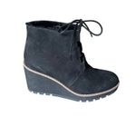 Eileen Fisher  Alpine Shearing Leather Lace-Up Wedge‎ Booties Women's 8.5 Black Photo 3
