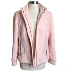 Chico's Jacket Womens 1 Medium Blush Pink Fleece Moto Zip Up Mock Neck Photo 1