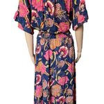 Jaase Blue Pink Orange Boho Hippie Indie Earthy Floral Smocked Ruffle Maxi Dress Photo 4