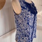 Rafaella Blue Sleeveless Floral Split Neckline Top W/ Lace Photo 1