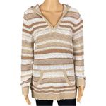 L.L.Bean  100% Slub Cotton hooded sweater in brown/tan/white stripes. Large. EUC Photo 0