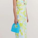 SUBOO Kaleidoscope Twist Front Satin Slip Dress Splash Print Resortwear Large Green Photo 0