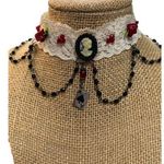 Choker Elastic Lace Black Cameo Dangles Ace Spades Flower Gothic 10.5" Photo 0