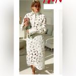 H&M Limited Edition Midi White Eyelet Embroidery Satin Skirt pencil cutout lace Photo 3
