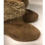 70's SNOWLAND Women's Beige Suede Leather TALL Boots Faux Fur Wedge Heel Sz 7 Photo 5