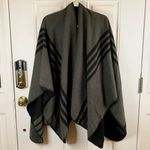 BB Dakota Black & Grey Reversible Striped Plaid Poncho Shawl Wrap Photo 5