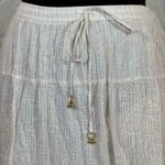 Liz Claiborne Beach babe White Broomstick Maxi Silver Gold Stripe Skirt Sz L Photo 2