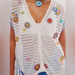 Free People $128 Seaside Walkup Cover-up Top Vest Crochet Flowers Small Photo 0