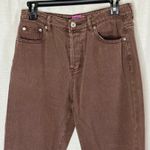 Edikted  Brown Button Fly Straight Leg Jeans Raw‎ Hem Size Large Streetwear Photo 2