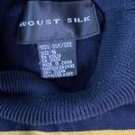 August Silk Sweater Small Navy Yellow Stripe Mock Neck Pullover Long Sleeve Photo 7