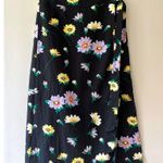 Loft Side Tie Button Wrap Midi Skirt Black Daisy Floral Linen Blend Size 4 Photo 1