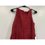 Azazie  Amber Burgundy Custom Lace Bodice High Neck Maxi Dress Photo 4