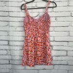 AUW Lemon Print Mini Dress Pink Orange Button Front Smocked Back Women’s M Cute Photo 9