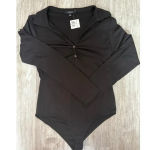 Ambiance | Women's Basic Solid Plain Long Sleeve Bodysuit Romper | NWT | Large Black Photo 0