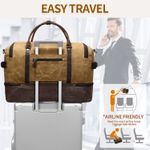  Weekender Bag with Shoe Compartment Large Overnight Bag for Men Canvas Genuine Leather Carry on Luggage Bag Travel Duffel Bag(Brown) Photo 3