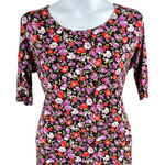 Agnes & Dora Womens L Floral Print Hi Lo Tee Shirt Black Red Purple New Photo 0