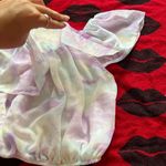 Purple white blue yellow tie dye chiffon ruffle crop top S Photo 2