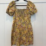 ASTR The Label Floral Puff Sleeve Mini Dress Cottagecore Women's Yellow Size M Photo 5