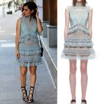 Boutique  Unbranded Mini Dress Sleeveless High Neck Lace Ruffle Sage Mint Blue Photo 2