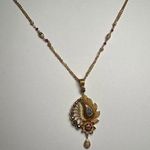 Indian Pink / Clear Rhinestone Pendant Gold Tone Necklace 18 Inch Photo 0