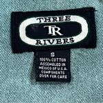 Three Rivers North Woods Trees and Bear Appliqué Teal Denim Shirt Size Small Blue Photo 8