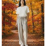 REWASH  Brand Women's SZ S Linen Blend Pants Striped Beige Brown Straight Leg Photo 1