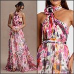 Mac Duggal 68108 Multicolor Asymmetrical Ruffled Halter Floral Gown Photo 1