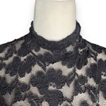 Vintage Henri Bendel Sheer Blouse Black Floral Lace Mock Neck Long Sleeve Top Photo 2
