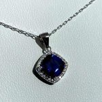 Lumineux necklace sterling silver CZ sapphire stone pendant necklace jewelry OS Photo 1