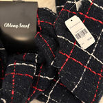 NWT Navy & Red Plaid Blanket Scarf Silver Thread 29x72 MSRP $20 Blue Photo 0