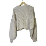 Topshop Pointelle Balloon Sleeve Sweater Womens L Cream Chunky Knit Cottagecore Photo 4