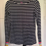 Boden navy blue white stripe crew neck cotton long sleeve top Size 4 Photo 0
