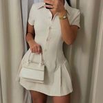 ZARA  mini dress pleated skirt collar button up ivory casual classic old money Photo 5