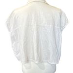 White Cap Sleeve Polo Collar Crop Top Size M Photo 2
