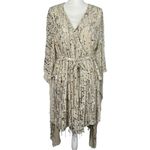 Mac Duggal  Cape Back Fringe Beaded Robe Dress Size Large Style #94044 in Nude Photo 5